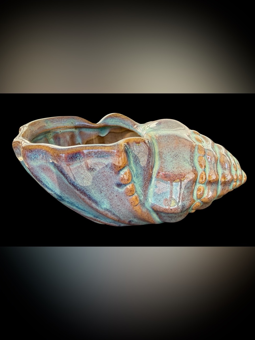 Seashell Planter Ceramic Blue/Brown Glazed Nautical Beach Coastal Decor 5.5”